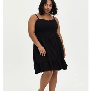 Torrid Black textured stretch smocked skater dress with pockets